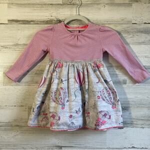 Monsoon Girls 2-3Y Balloon Novelty Print Long Sleeve Cotton Dress Stripe Pink